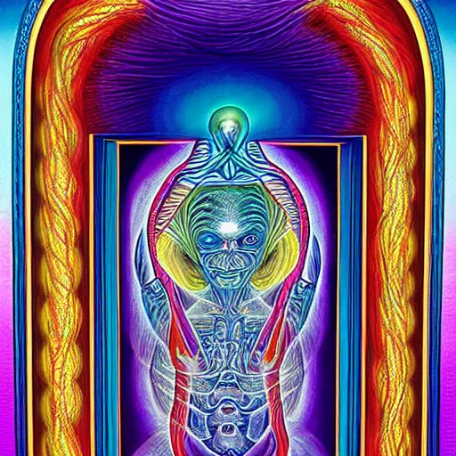 Image similar to door into another dimension, by Alex Grey