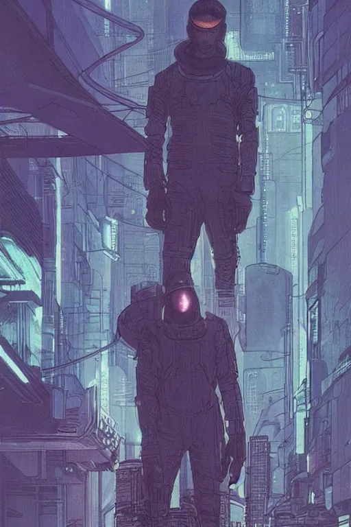 Image similar to Among Us Crewmate. Spaceman. cyberpunk. Blade Runner 2049. concept art by James Gurney and Mœbius.