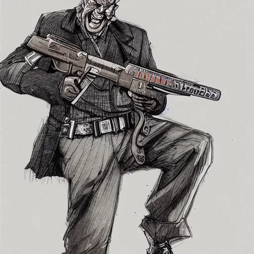 Image similar to a deranged man holding a gun by kim jung gi