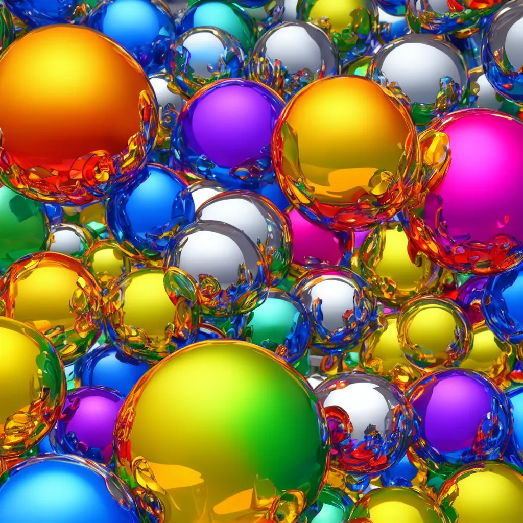 Image similar to high quality 4 k very colourful highglossy texture of chrome spheres, 3 d, photorealistic, high poly, 8 k render, unreal engine 5, volumetric lighting, realistic shadows