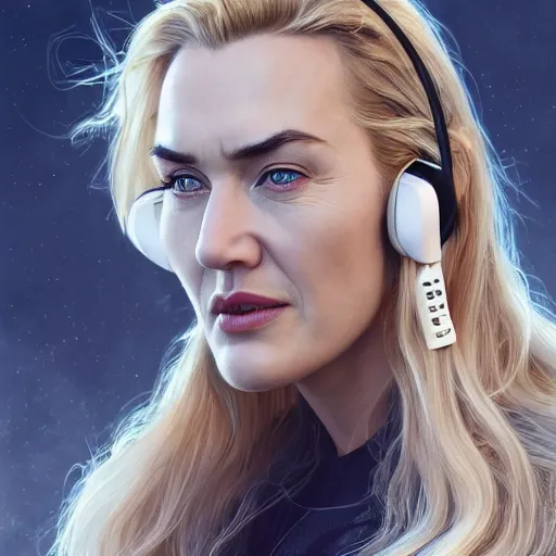 Prompt: epic action shot of kate winslet with symmetrical face stunning eyes and long blonde hair wearing headset laughing, weta disney pixar, hi - fructose, decadent highly - detailed digital painting, golden ratio, octane render, artstation, cinematic composition, smooth, sharp focus, artgerm, mucha, loish, wlop hdr