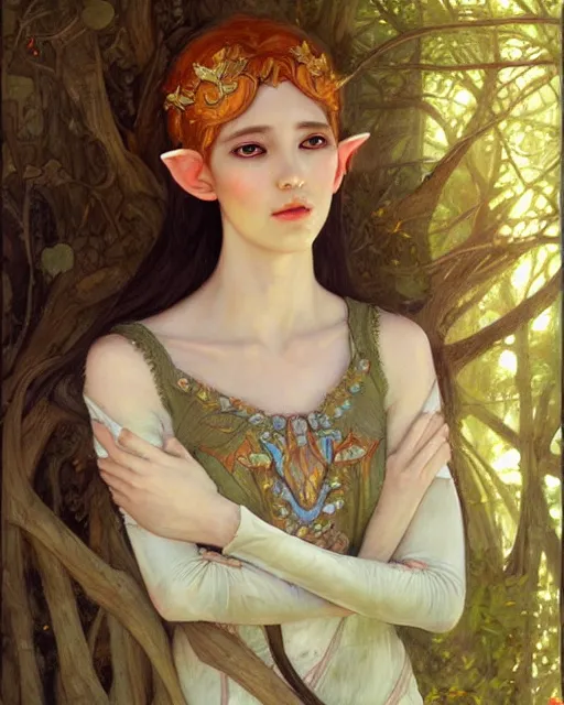 Image similar to a beautiful elf princess, oil painting, by Fernanda Suarez and Edgar Maxence, using Sakimichan and LeraPI art style.