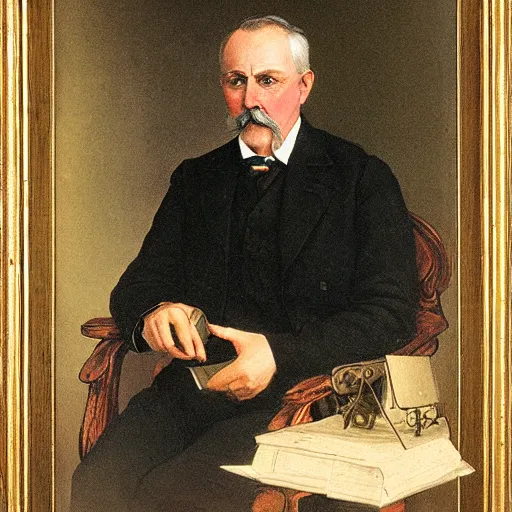 Prompt: portrait of an edwardian inventor, painted by charles edward halle