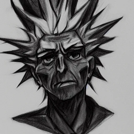 Prompt: rick sanchez fusain charcoal sketch artstation deviant art shinkai