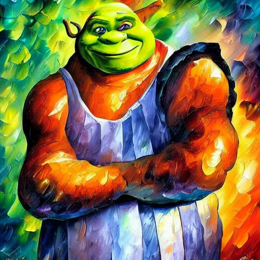 Image similar to shrek, Oil painting by Leonid Afremov