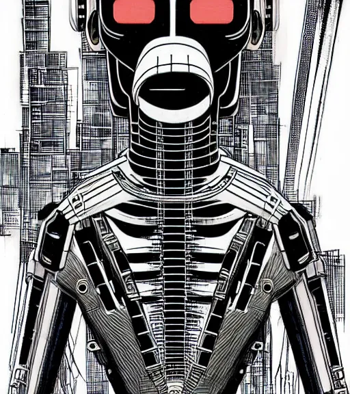 Image similar to portrait bender from futurama in futuristic city, by tsutomu nihei, by h. r. giger