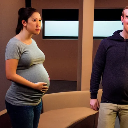 Image similar to Pregnant Mark Zuckerberg, canon, studio lighting