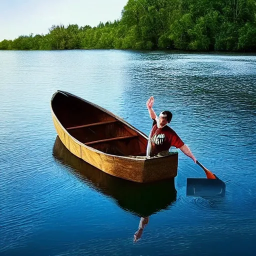 Image similar to “Phil Swift in a sinking canoe, 4K”