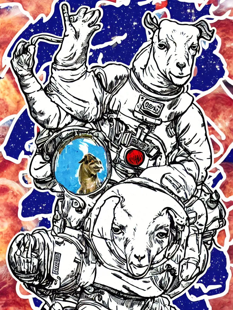 Prompt: sticker of a goat in spacesuit