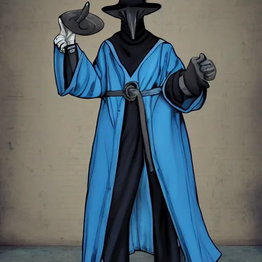 Prompt: a plague doctor with a blue robe using a magical spell, white plague doctor mask, comic book art, gta cover art, digital art, unreal engine 5