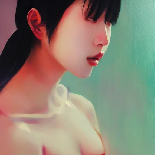 Prompt: Lee Jin-Eun by WLOP, rule of thirds, seductive look, beautiful