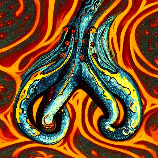Image similar to fiery whimsical emotional eyes cephalopod, in a photorealistic macro photograph with shallow dof, in the style of a medieval bestiary