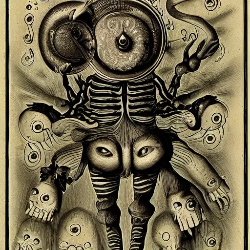 Image similar to whimsical freaky creature sings a unique canto about \'as above so below\' being ignited by the spirit of Haeckel and Robert Fludd, breakthrough is iminent, glory be to the magic within