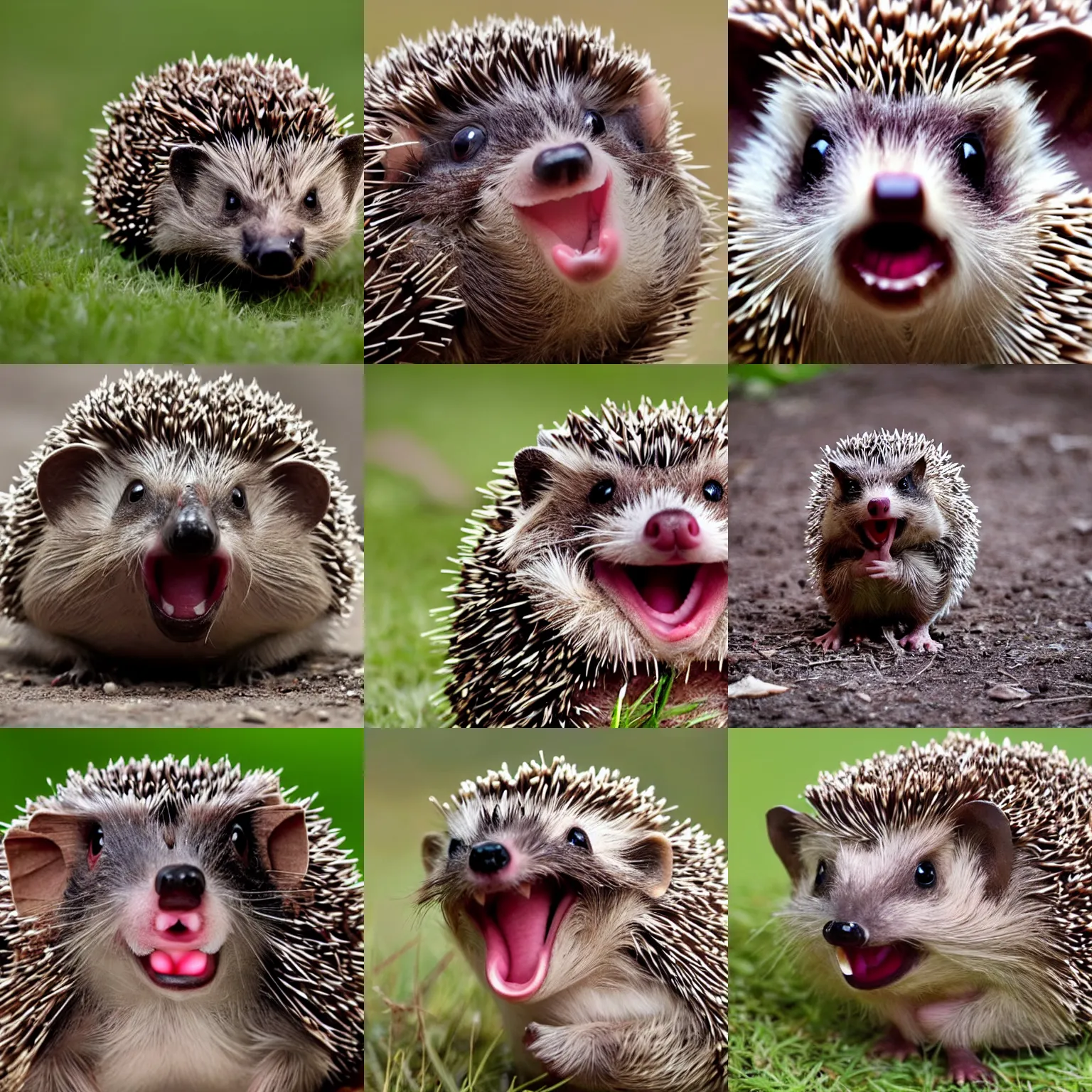 Prompt: shocked and appalled hedgehog with its open mouth agape