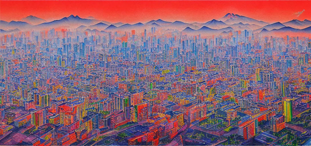 Prompt: beijing!!, dystopian, smog, colorful ( ( light ) ), very detailed picture, oriental oil painting