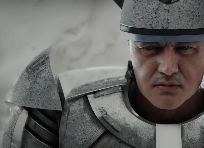 Image similar to menacing general wearing a white uniform, his skin is blue, ultra realistic, 4 k, movie still, uhd, sharp, detailed, cinematic, render, modern