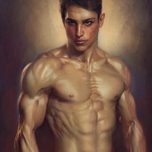 Image similar to handsome portrait of a young guy fitness posing, war hero, toned, radiant light, caustics, by gaston bussiere, bayard wu, greg rutkowski, giger, maxim verehin, alex grey,