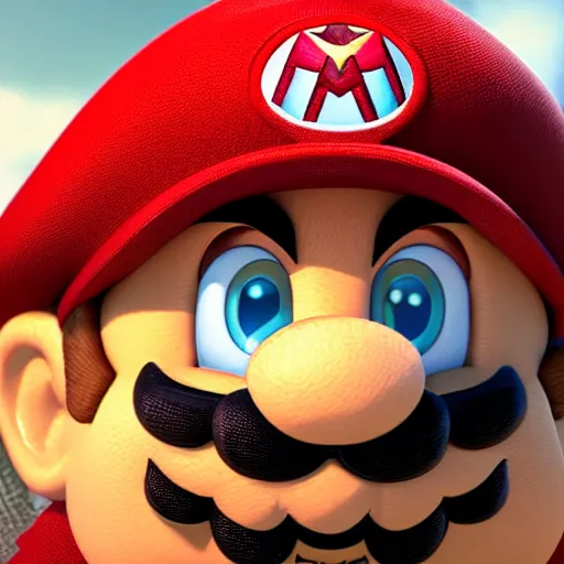 Image similar to an official render of super mario looking at the camera striking a pose, hat ablaze, black background, faint lighting