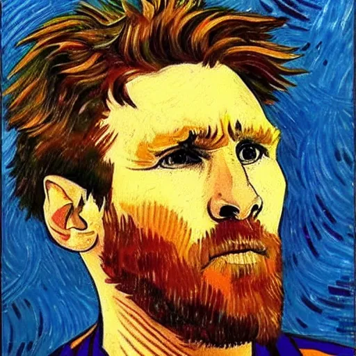 Image similar to lionel messi art by van gogh