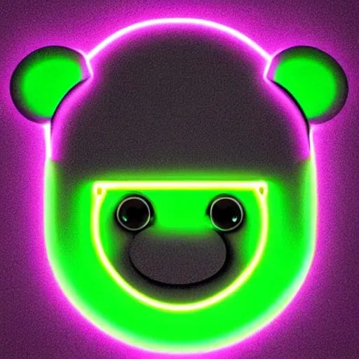 Prompt: 3D Render Portrait Of A Cute, Robot Panda With Glowing Yellow Eyes On A Neon Pink Background, Digital Art