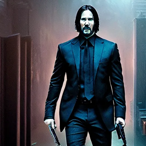 Prompt: John Wick walking up from the matrix