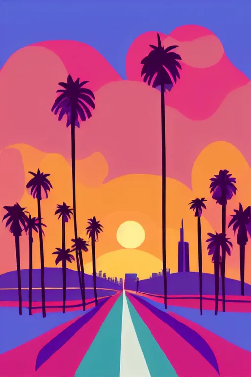 Image similar to minimalist boho style art of colorful los angeles at sunrise, illustration, vector art