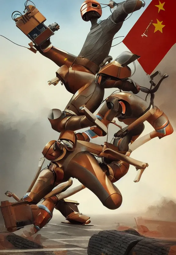 Prompt: [St.Georges fighting a crash test dummy. Soviet and chinese Propaganda!!! poster!!!!!!!!!!, graphic design, elegant, highly detailed, digital painting, artstation, concept art, matte, sharp focus, illustration, octane render, unreal engine, photography]