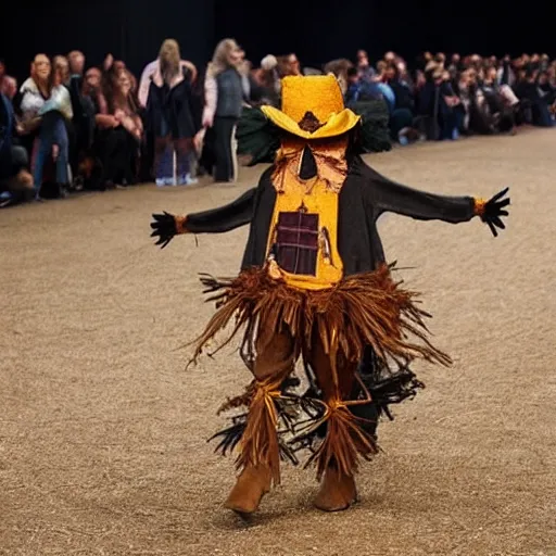 Prompt: a scarecrow doing a catwalk, famous, show