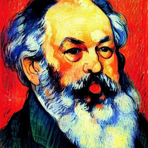 Image similar to beautiful post - impressionist painting portrait of karl marx by, henri de toulouse - lautrec, camille pissarro, paul cezanne, henri rousseau, henri - edmond