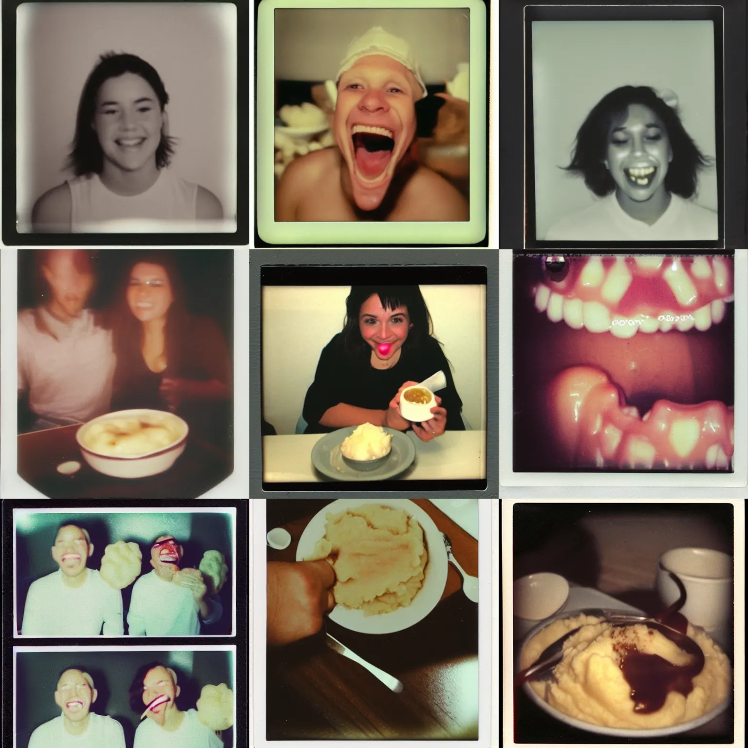 Prompt: mashed potatoes breaking my teeth, polaroid photo