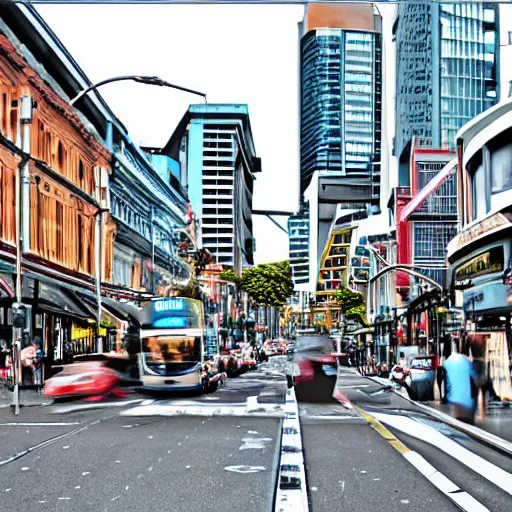 Image similar to auckland city queen street, kiwiana digital art