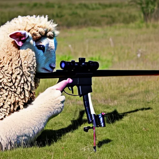 Image similar to texel sheep shooting sniper rifle, photo, detailed, 4 k