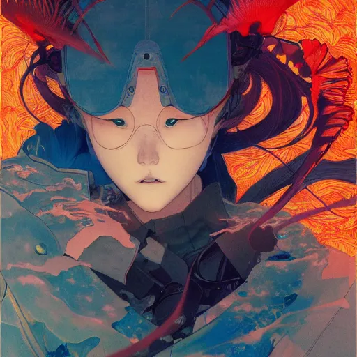 Image similar to prompt : fighter portrait soft light painted by james jean and katsuhiro otomo and erik jones, inspired by evangeleon anime, smooth face feature, intricate oil painting, high detail illustration, sharp high detail, manga and anime 1 9 9 0