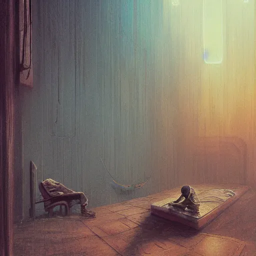 Prompt: detailed painting of bladerunner interior room in africa, artstation, beksinski, cinematic