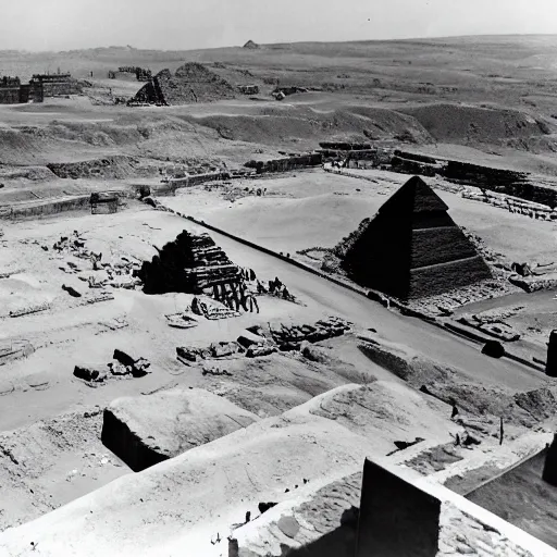 Prompt: construction of the Giza pyramids by ancient Egyptian gods