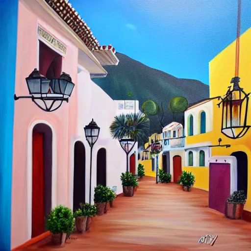 Prompt: realist painting of marbella old town