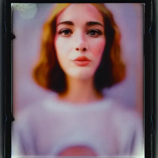 Prompt: portrait of a very pretty woman! symmetric face, a polaroid photo, petzval lens. featured on flickr, art photography, photo taken with provia, photo taken with ektachrome