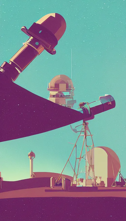 Prompt: observatory, large telescope, sharp focus, james gilleard, risograph, cinematic, game art