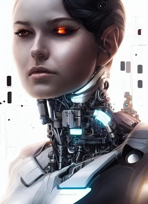 Prompt: portrait of a cyborg woman who turns her head to the ((((((right))))) left+4 (((((up))))) (((((down))))) by Artgerm,eyes closed , biomechanical, hyper detailled, trending on artstation