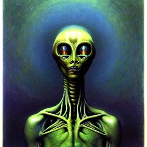 Prompt: alien man, full body, portraiture, painted by Beksiński, oil painting, intricate details