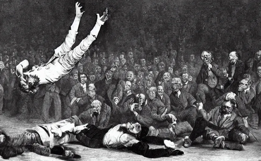 Image similar to Karl Marx as WWE wrestler suplexing Friedrich Nietsche on a WWE ring and the crowd goes crazy, sports photo, highly detailed