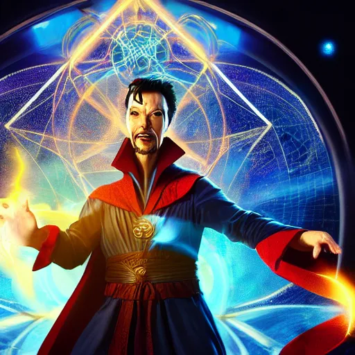 Image similar to dr strange summoning himself into a portal inside of a sandwich high atop a space mountain resort, highly detailed, photorealistic, artstation