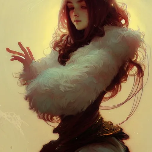 Image similar to Cuddly fuzzy fluffy, fantasy, intricate, elegant, highly detailed, digital painting, artstation, concept art, smooth, sharp focus, illustration, art by Krenz Cushart and Artem Demura and alphonse mucha