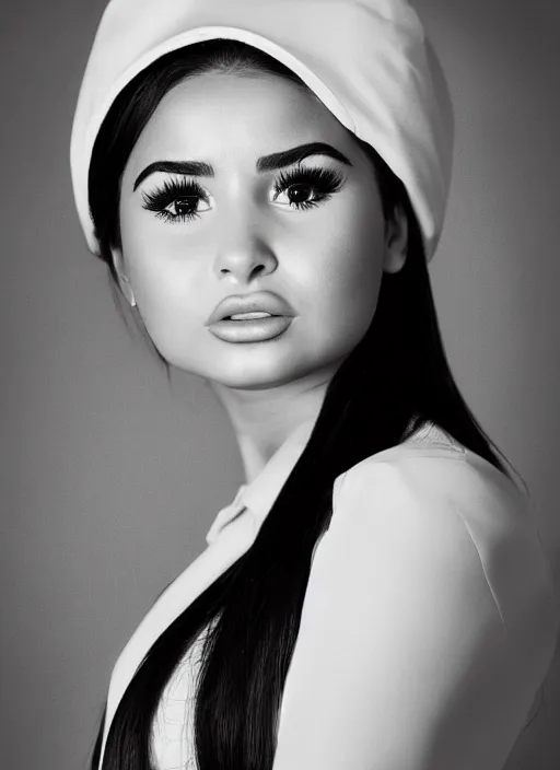 Image similar to portrait of demi rose wearing school uniform, by francis giancobetti, natural light, detailed face, canon eos c 3 0 0, ƒ 1. 8, 3 5 mm, 8 k, medium - format print, full body shot