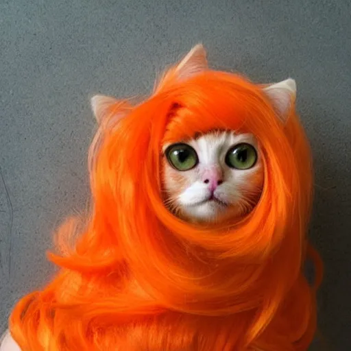 Prompt: very fat cat with orange wig