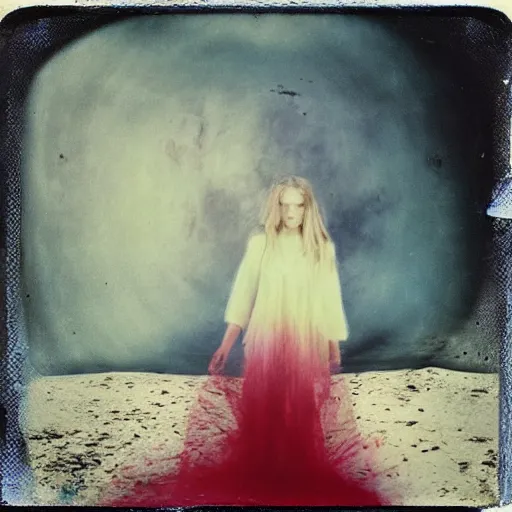 Image similar to surreal polaroid of dream of fashion shoot by andrei tarkovsky and stephen gammell, liminal space, photorealistic, high definition, technicolor, award - winning photography, masterpiece, amazing colors,