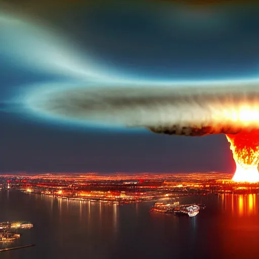 Image similar to nuclear explosion in city, 4 k