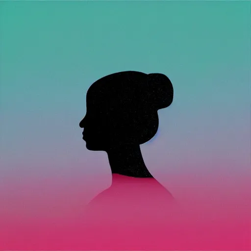Prompt: inky reaction-diffusion pattern forming the silhouette of a woman as an album cover, pastel palette silhouette