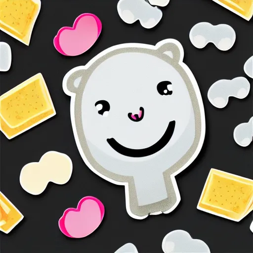 Image similar to cartoon diecut sticker of cute kawaii cheese with white border and light gray background