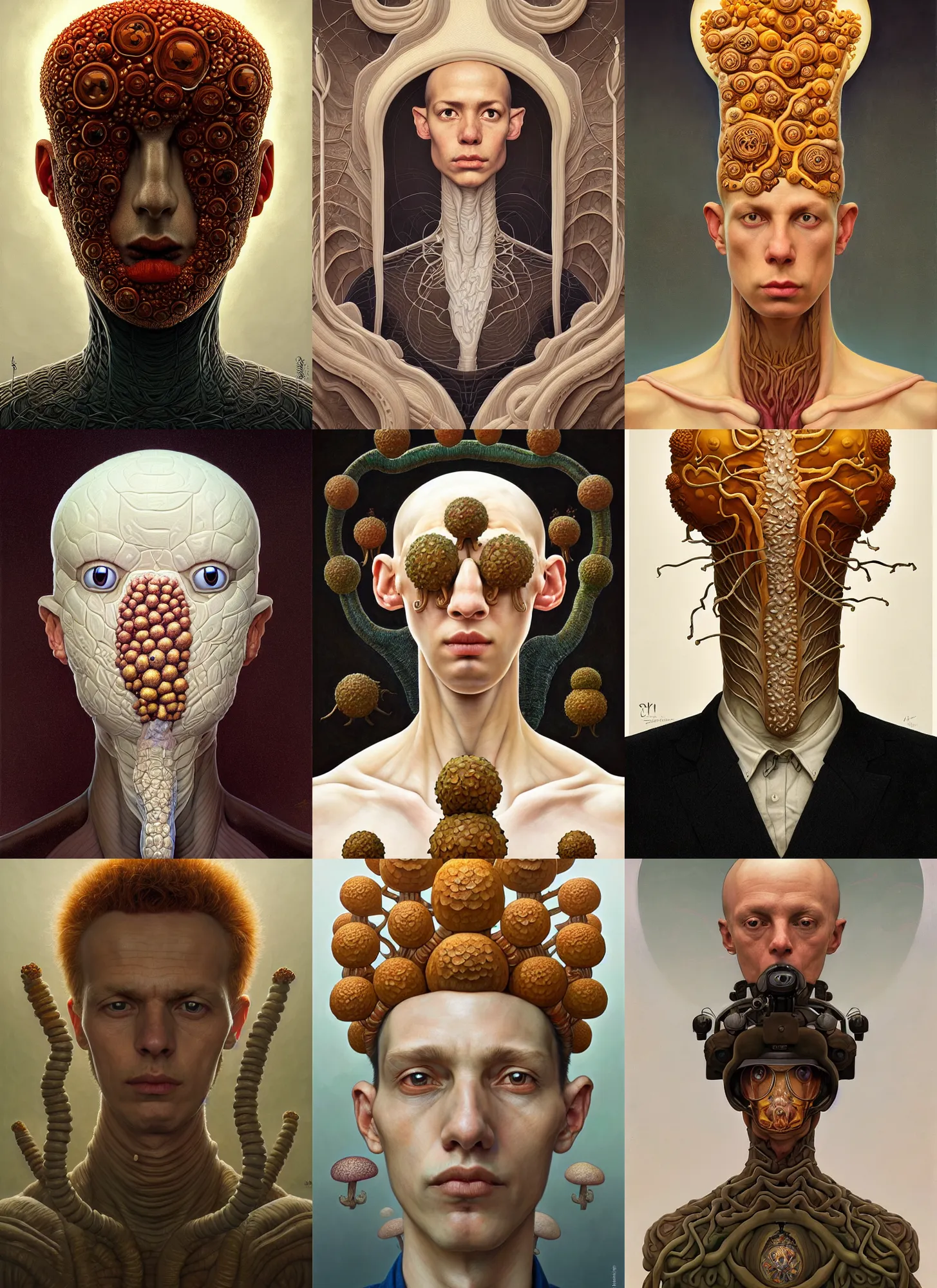 Prompt: symmetry!! rpg! portrait of a surreal fungus soldier on white background, intricate, highly detailed, digital painting, artstation, concept art, smooth, sharp focus, illustration, art by norman rockwell emiliano ponzi andrey remnev yoann lossel john currin aaron jasinski ivan albright hsiao - ron cheng, 8 k